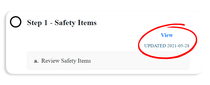 Step 1 - Safety Items Screenshot